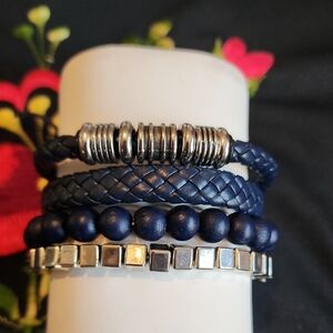4pc mens Navy Blue Bracelet Sets
